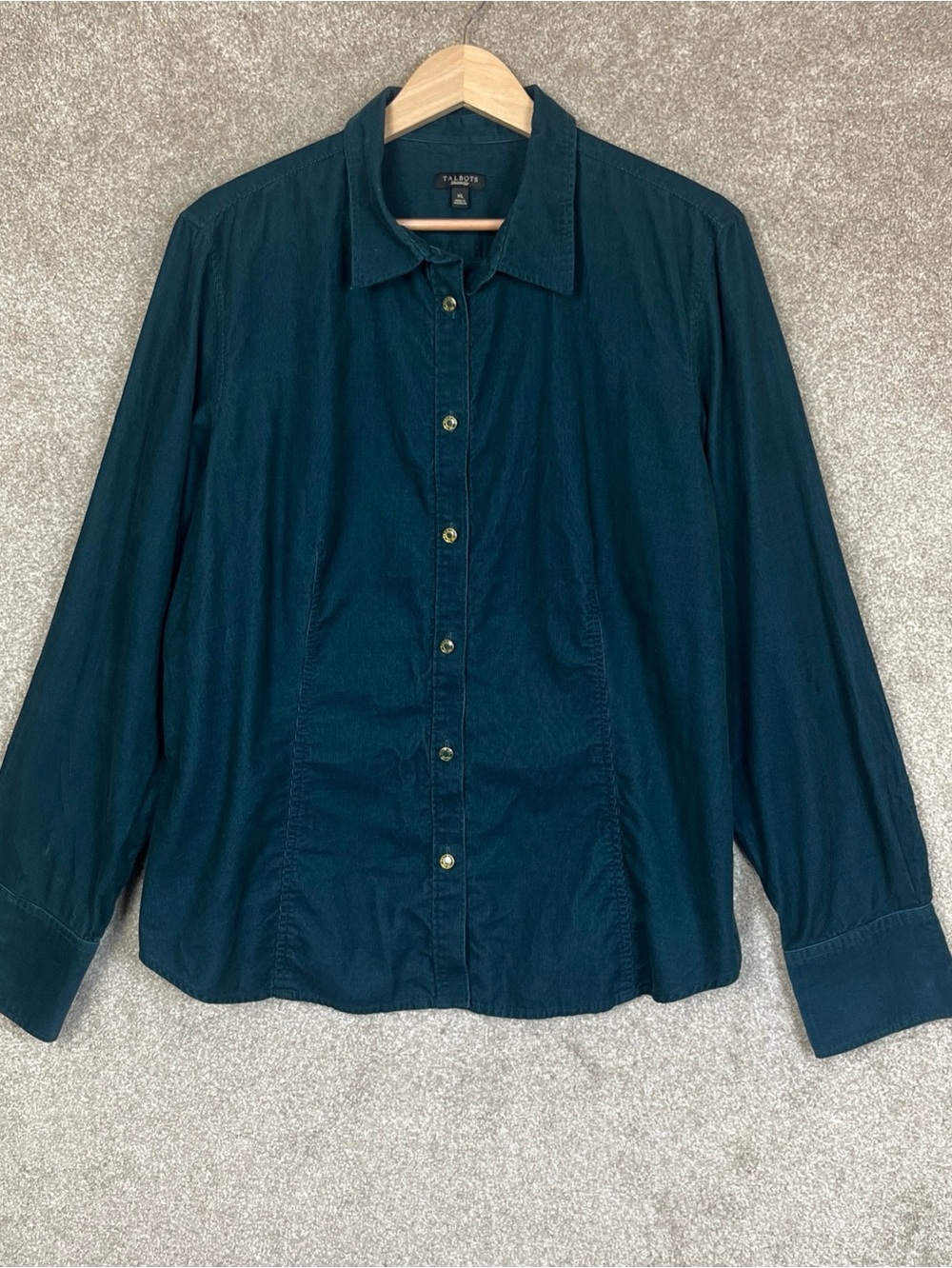Talbots Shirt Womens Extra Large Green Corduroy Long Sleeve Button Front- 5164